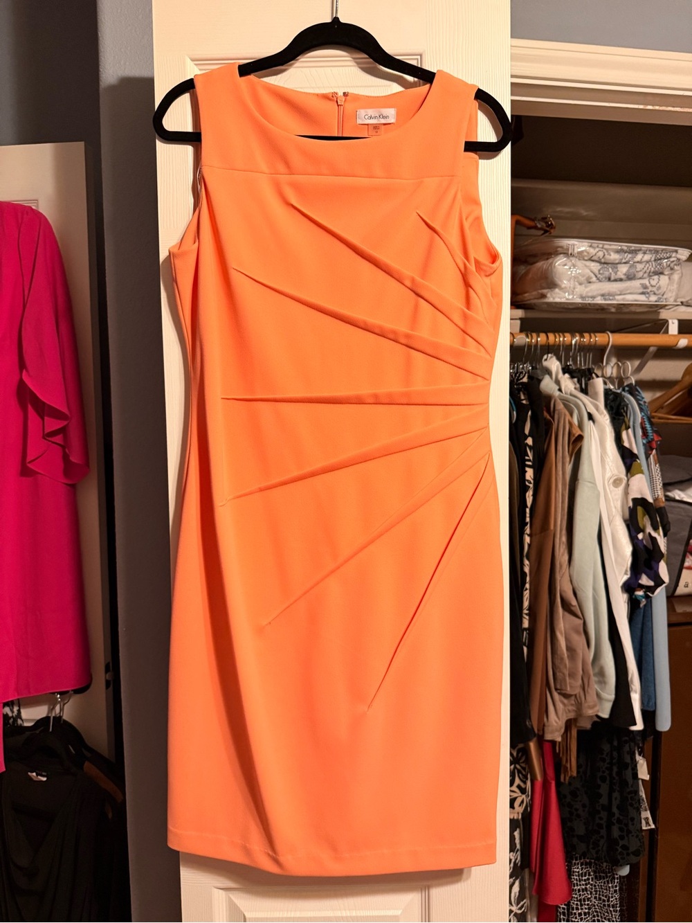 Calvin Klein Bright Orange Sleeveless Sheath Dress